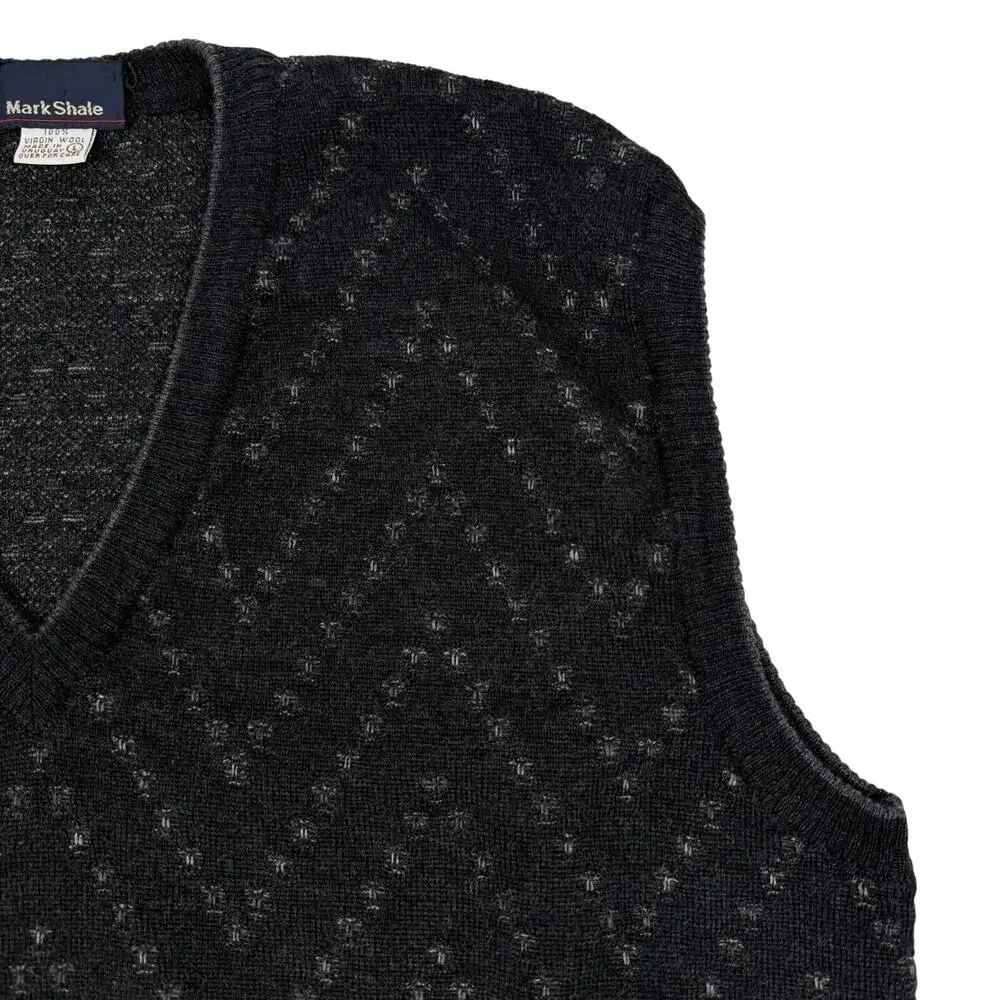 Vintage 90s Virgin Wool Sweater Vest Charcoal V-Neck Mark Shale Sz L